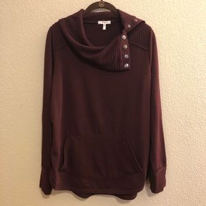 Maurices Maroon Button Cowl Neck Sweater L